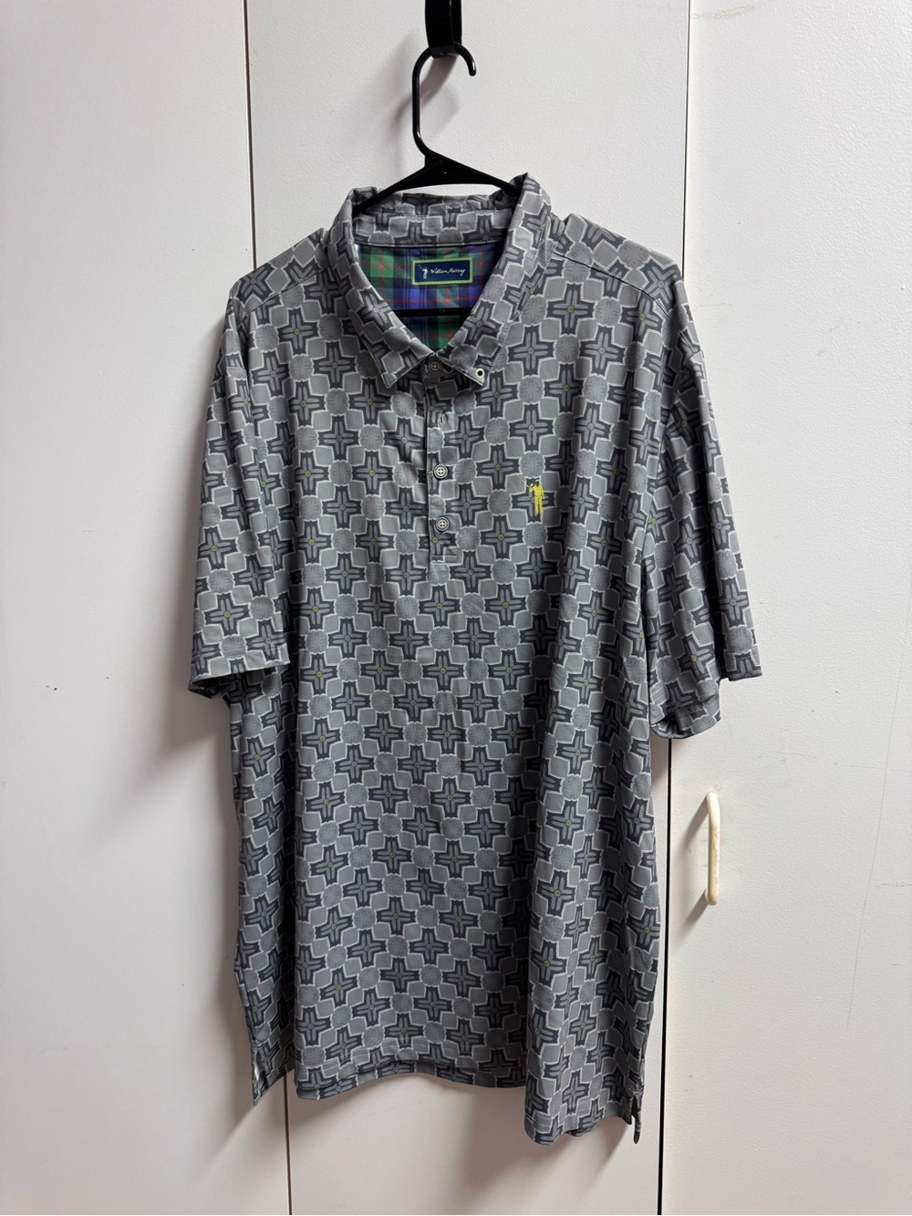William Murray Golf Gray Geometric Polo with Yellow Logo